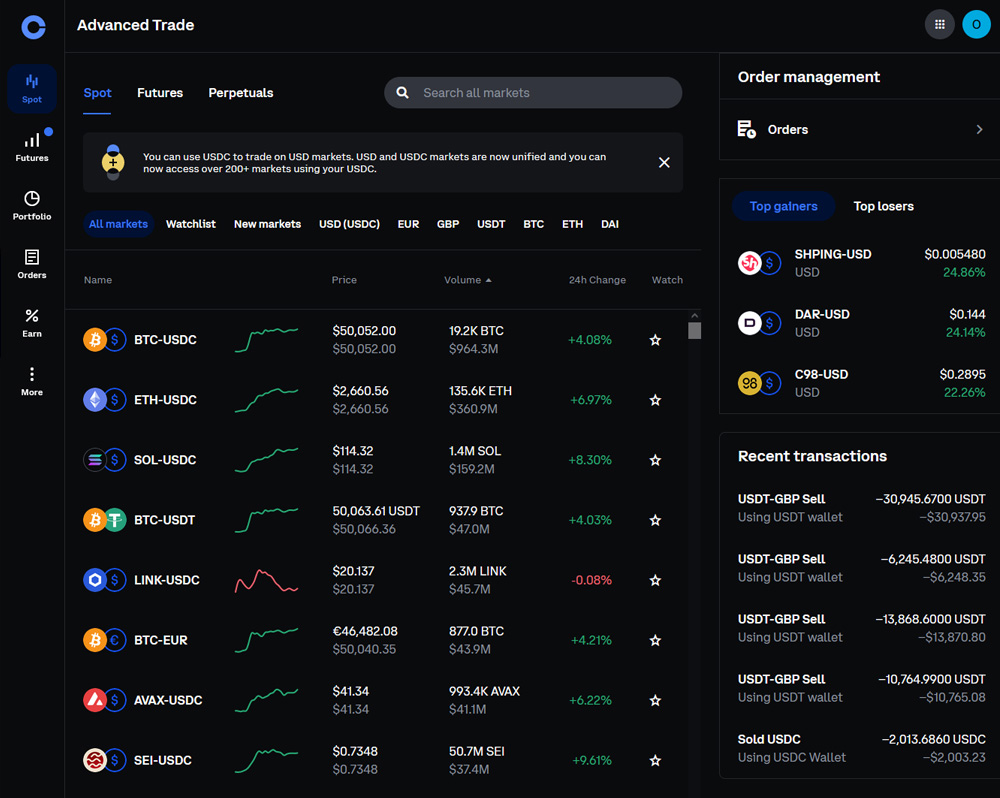 Coinbase mid-page
