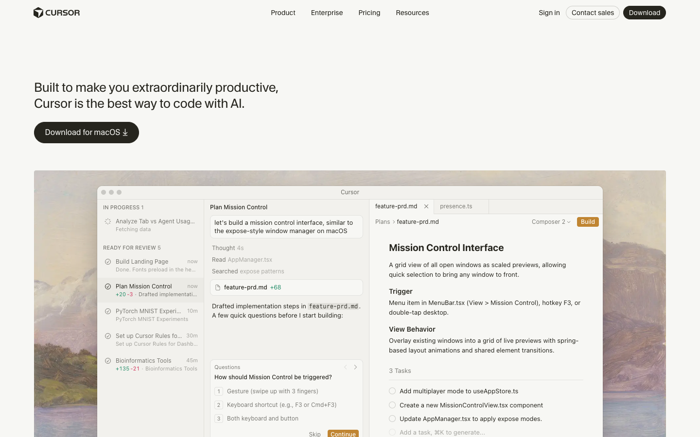 Cursor above the fold