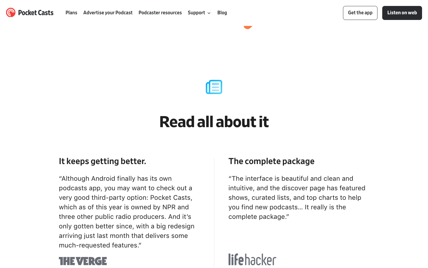 Pocket Casts lower page